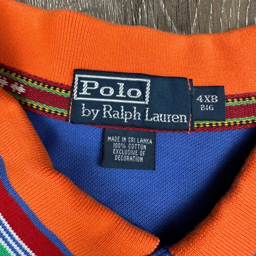 Polo Ralph Lauren Mens 4XB Big Blue Pique Polo Shirt Striped Collar Short Sleeve